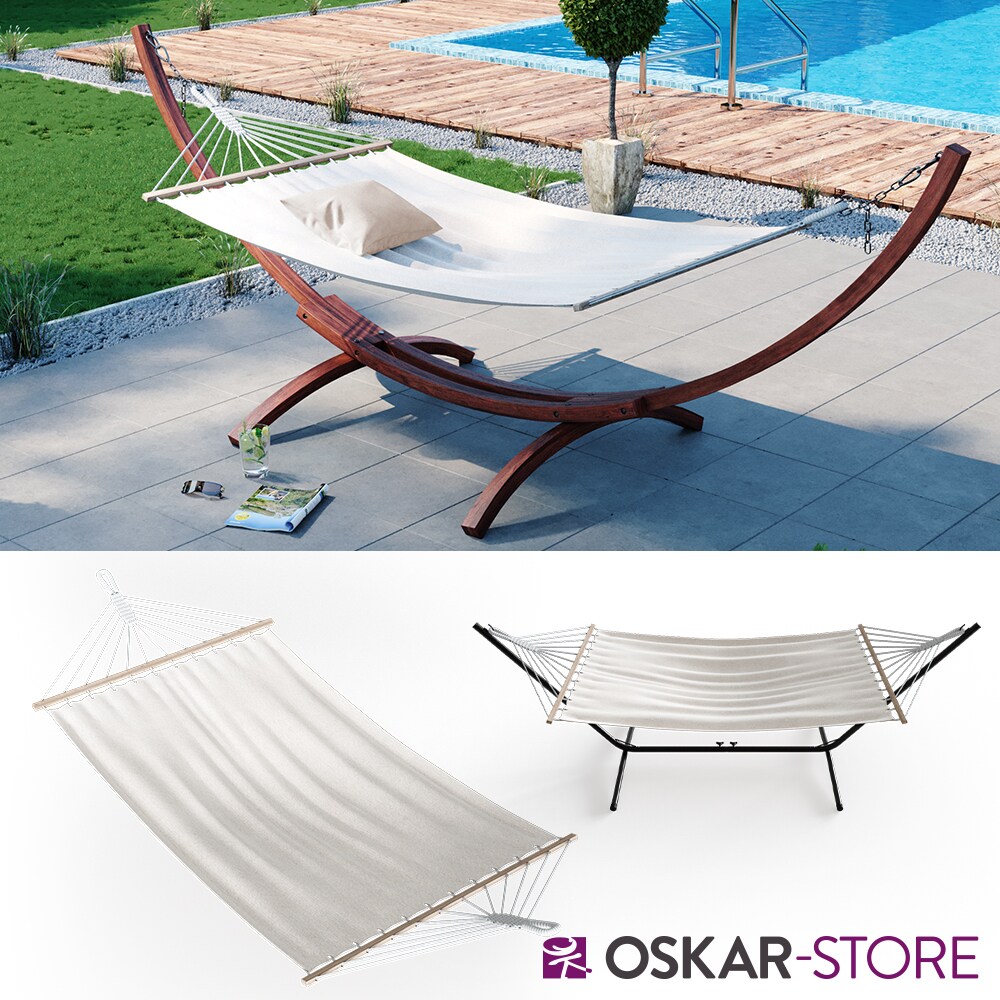OSKAR H&auml;ngematte 190x120cm Stabh&auml;ngematte Mehrpersonen-Matte Gartenliege-Wei&szlig; - Bild 1