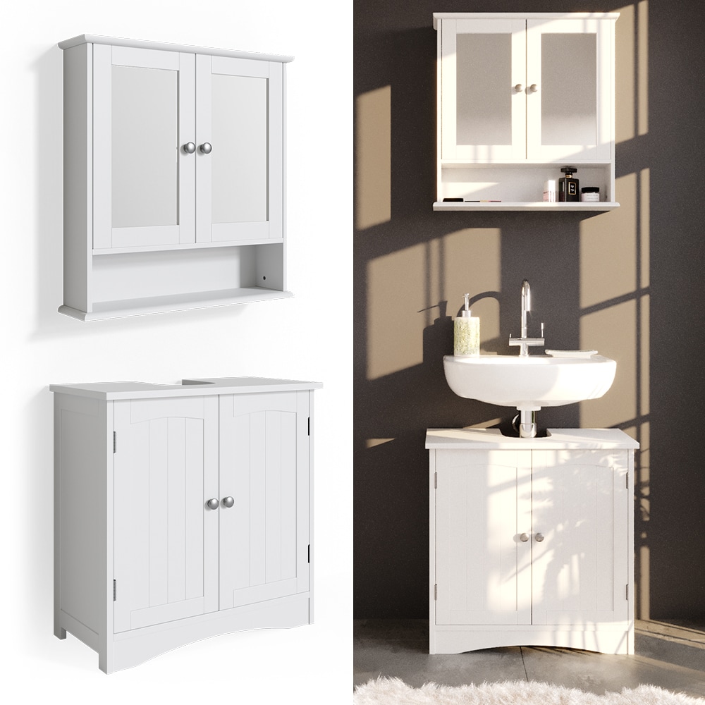 Vicco 2er Badm&ouml;bel Set Bianco Spiegelschrank Waschtischunterschrank Badschrank Badezimmerm&ouml;bel Set im Landhausstil - Bild 1