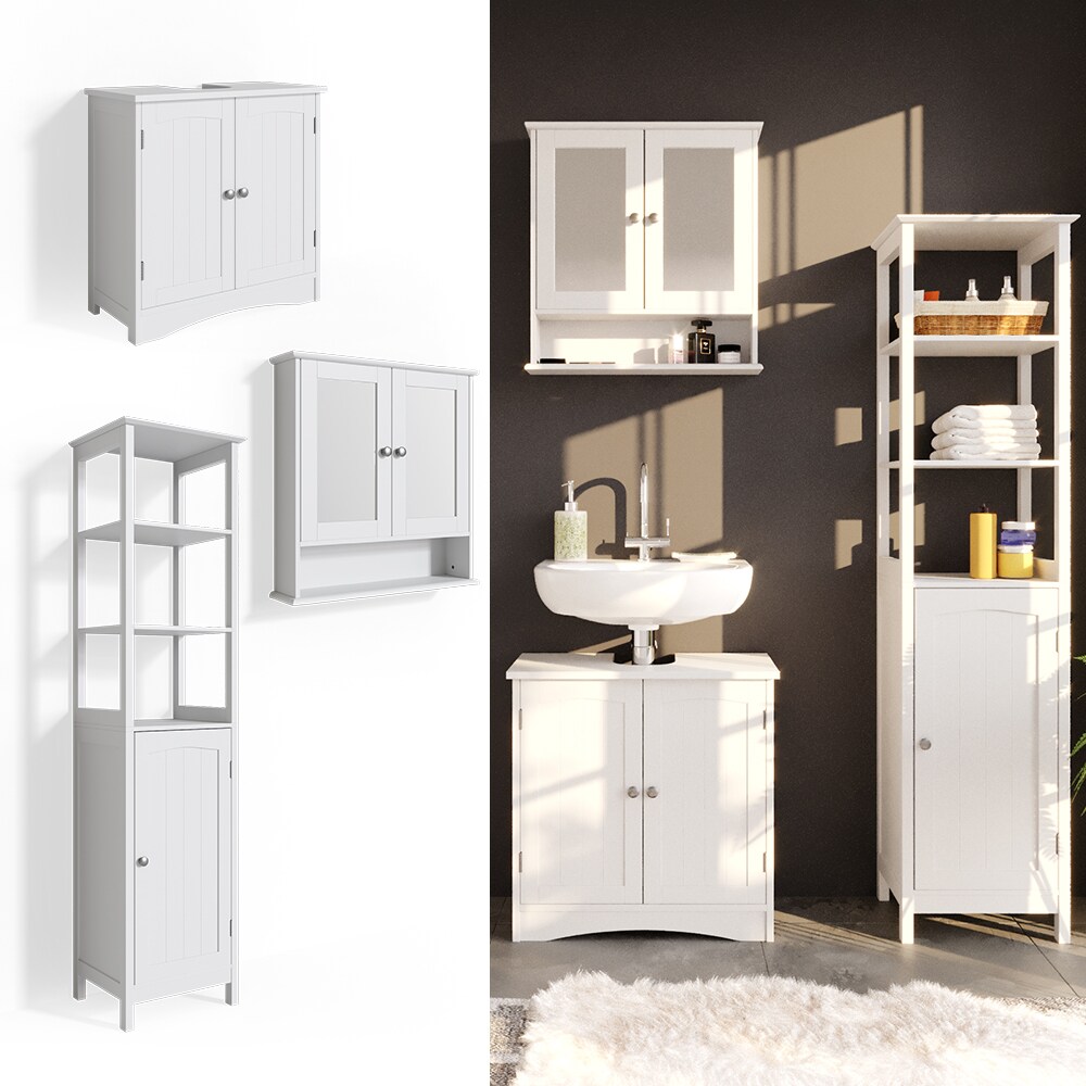 Vicco 3er Badm&ouml;bel Set Bianco Spiegelschrank Waschtischunterschrank Hochschrank Badezimmerm&ouml;bel Set im Landhausstil - Bild 1