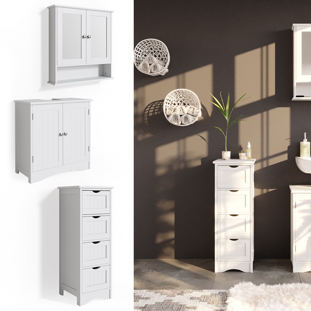 Vicco 3er Badmöbel Set Bianco Spiegelschrank Waschtischunterschrank Badschrank Badezimmermöbel Set im Landhausstil