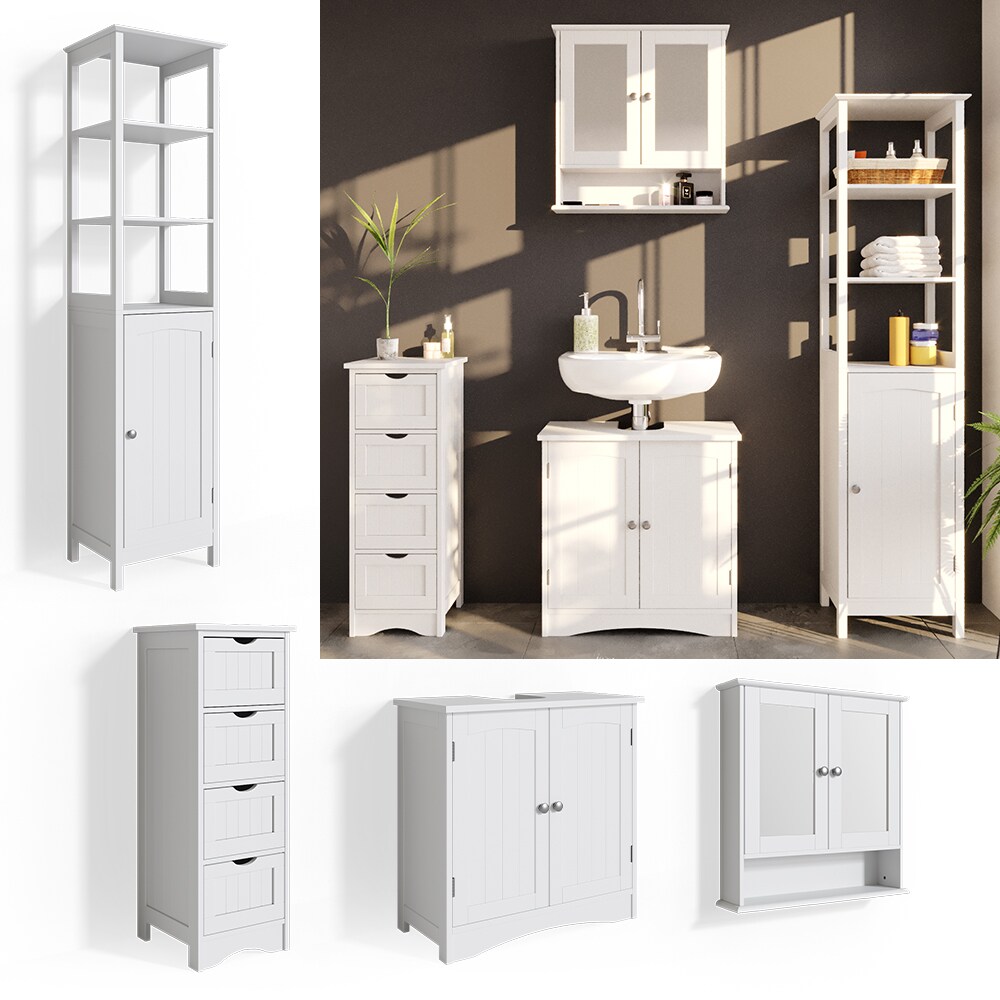 Vicco 4er Badm&ouml;bel Set Bianco Spiegelschrank Waschtischunterschrank Hochschrank Badezimmerm&ouml;bel Set im Landhausstil - Bild 1