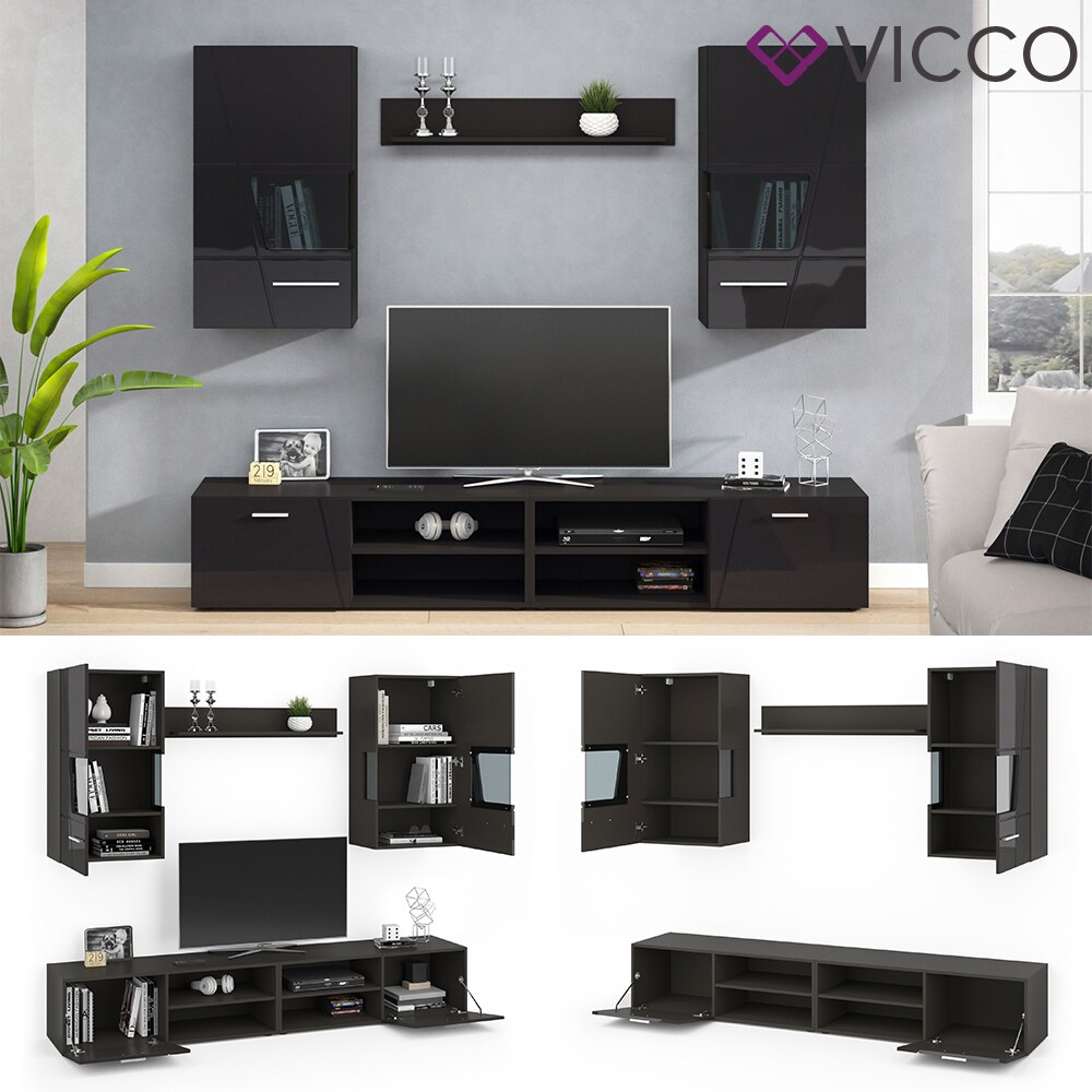 VICCO Wohnwand MONTANA Hochglanz Anbauwand Schrankwand TV Lowboard H&auml;ngeschrank - Bild 1