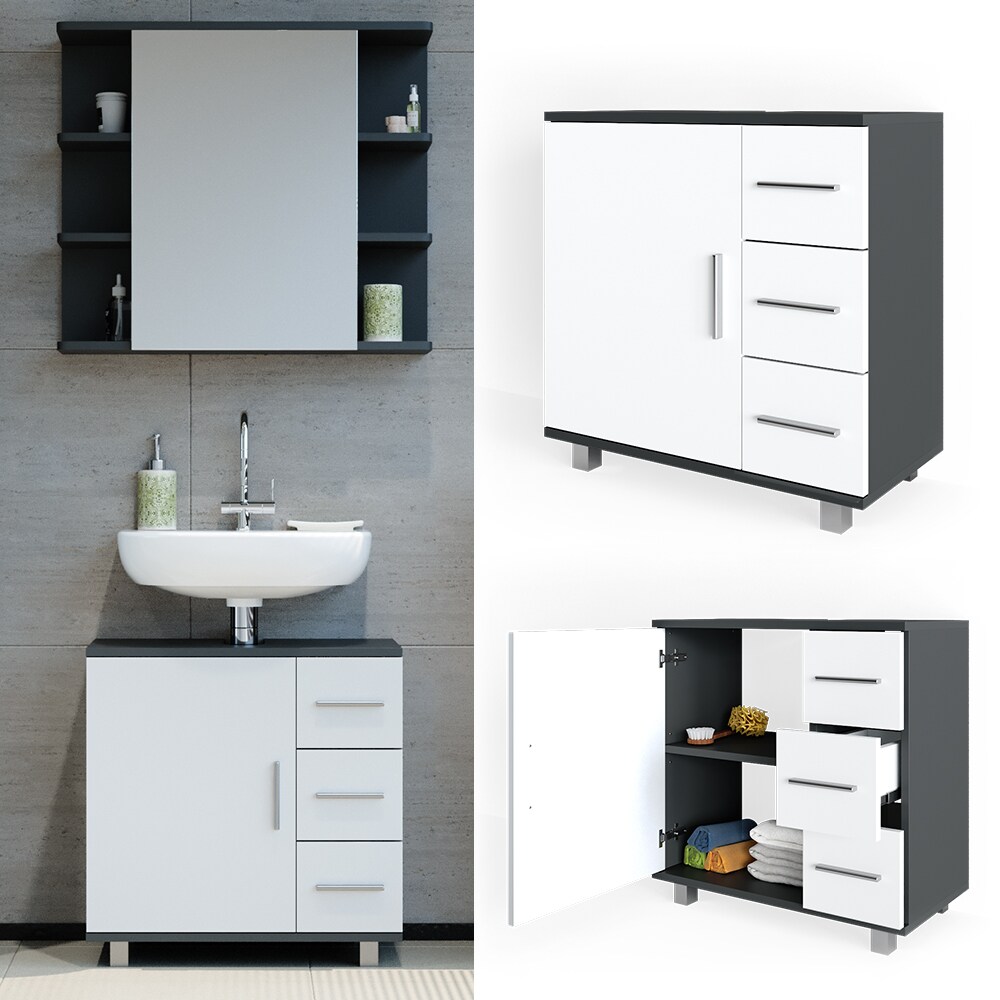 Vicco Waschtischunterschrank Ilias Badschrank Badezimmerschrank Waschbeckenunterschrank Unterstellschrank Weiß Anthrazit | 04251421941151