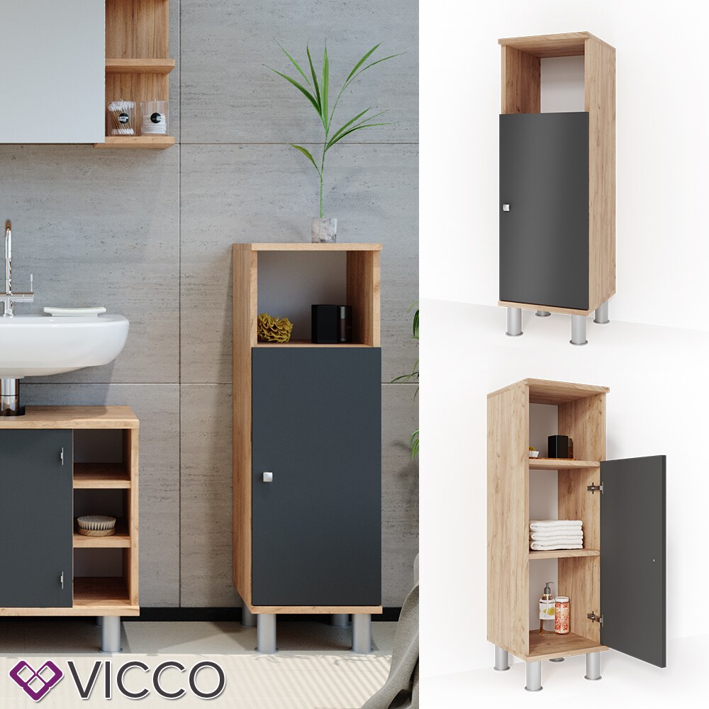 VICCO Badschrank FYNN Eiche Anthrazit Midischrank Badezimmer Regal Badm&ouml;bel - Bild 1