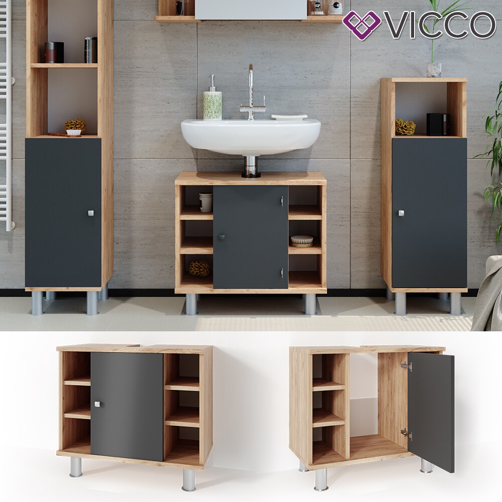 VICCO Waschbeckenunterschrank FYNN Eiche Anthrazit Badschrank Unterschrank | 04251421941304