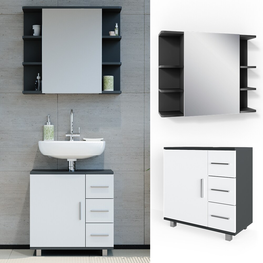 VICCO Badmöbel Set ILIAS Weiß Anthrazit Bad Spiegel Unterschrank Badschrank