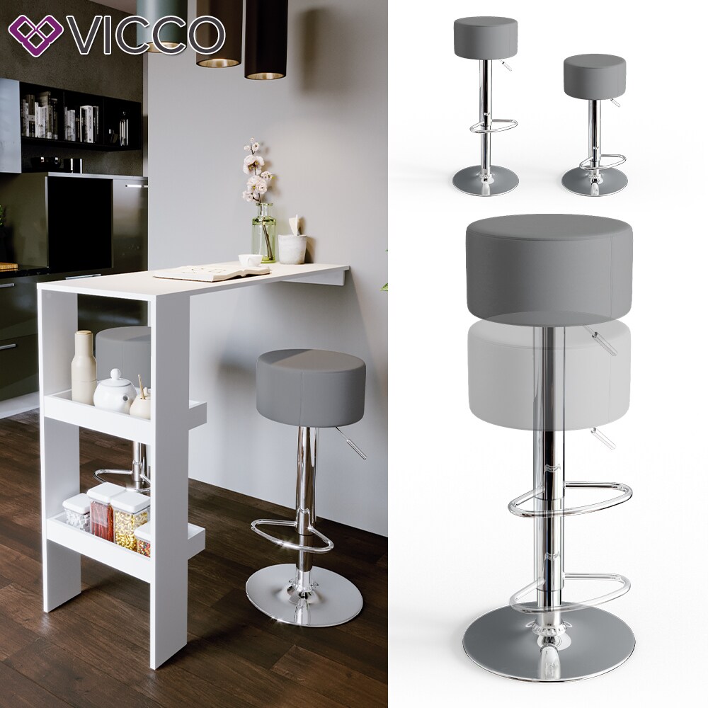 Vicco Design Barhocker 2er Set Grau Schminkhocker h&ouml;henverstellbar Drehstuhl - Bild 1