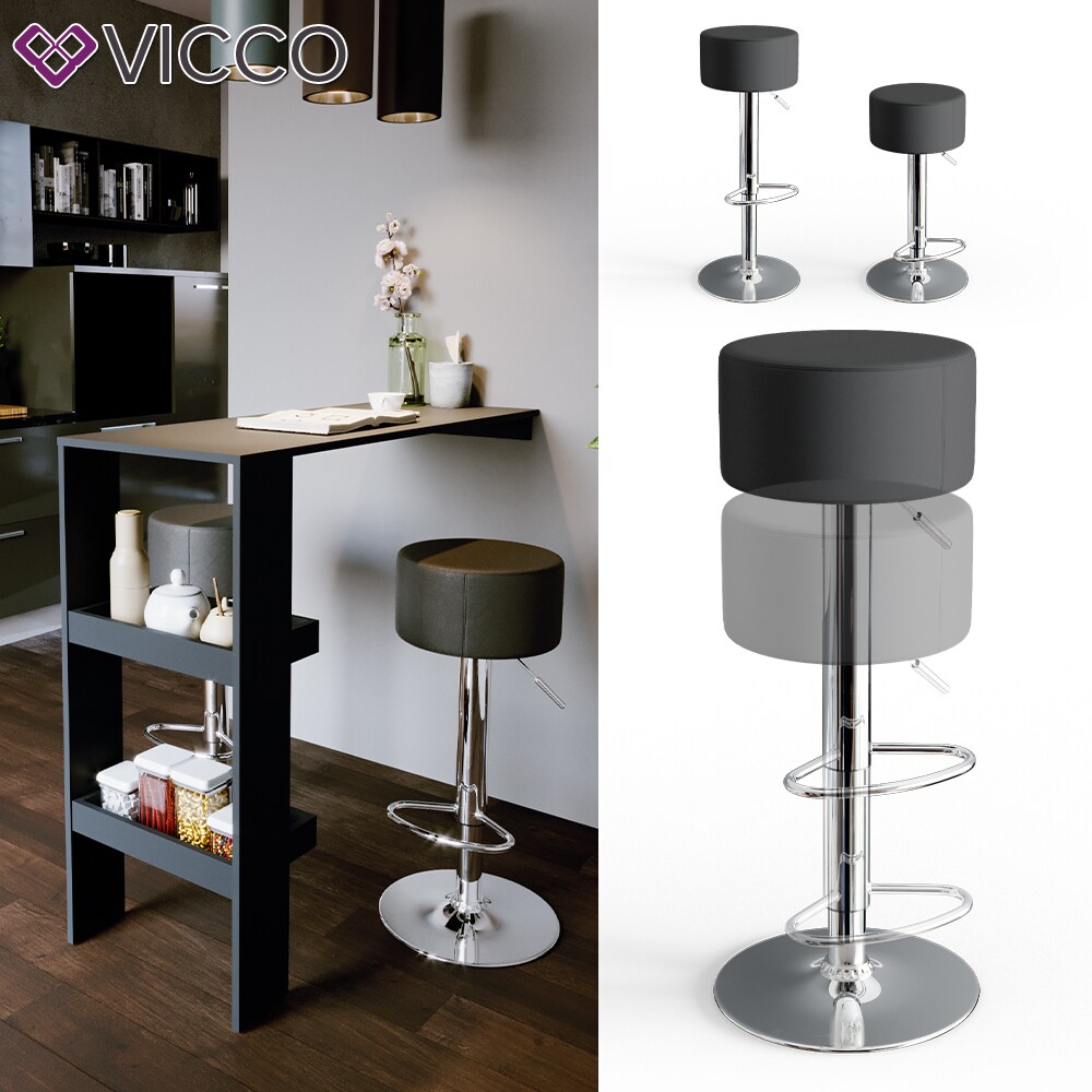 Vicco Design Barhocker 2er Set Schwarz Schminkhocker höhenverstellbar Drehstuhl