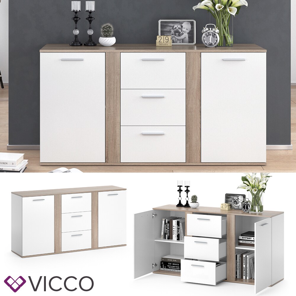 VICCO Sideboard NOVELLI Highboard wei&szlig; sonoma Kommode Anrichte Schrank 2 T&uuml;ren - Bild 1