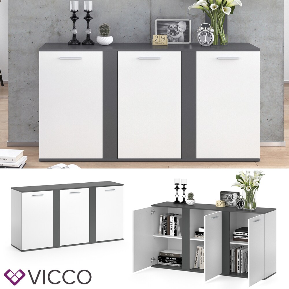 VICCO Sideboard NOVELLI Highboard wei&szlig; anthrazit Kommode Anrichte 3 T&uuml;ren - Bild 1