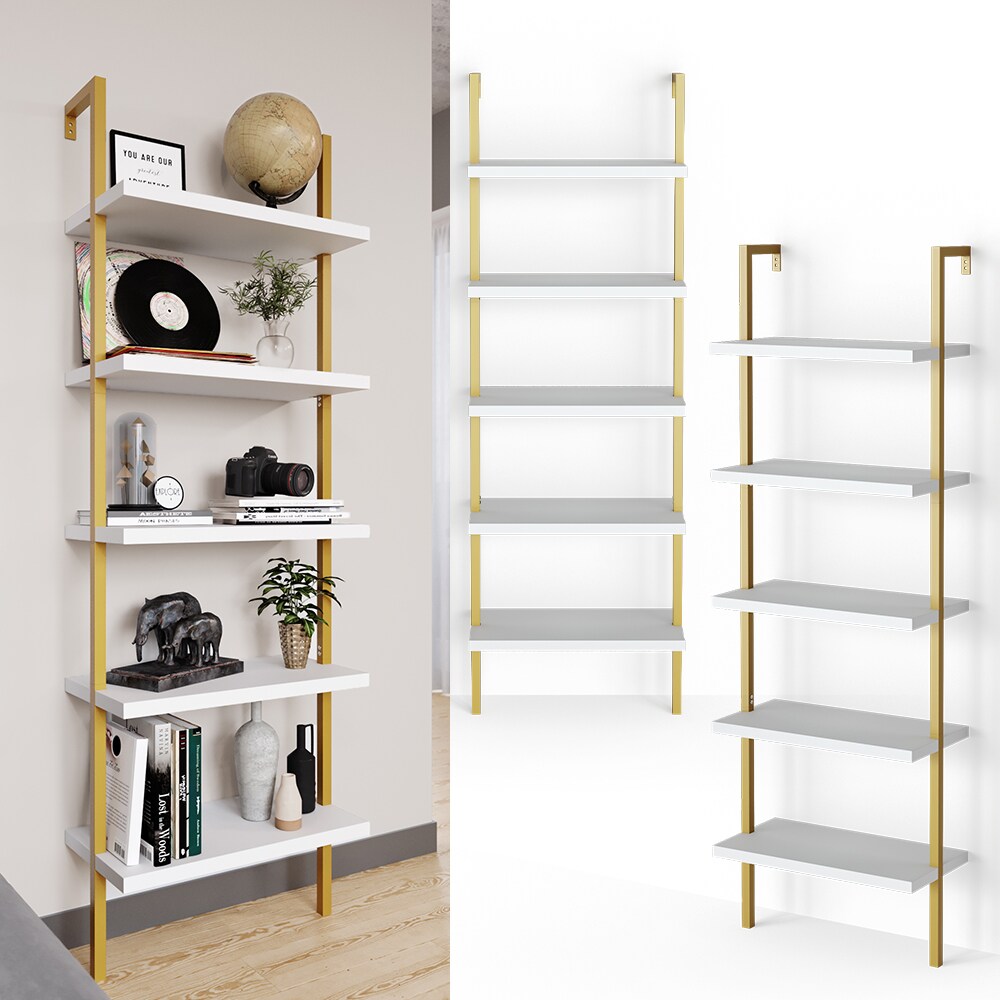 Vicco Loft Bücherregal Ava Standregal Wandregal 5 Ablagen Leiterregal Gold | 04251421943780