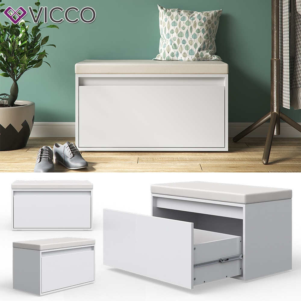 VICCO Sitzbank IKER Schuhbank wei&szlig; Schuhschrank Sitzfl&auml;che Stauraum Sitztruhe - Bild 1