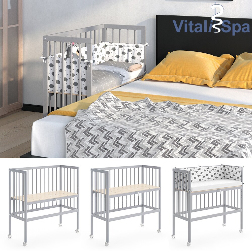 VITALISPA Beistellbett SOPHIE Grau Babybett Stillbett Stubenbett Nestchen Boxspringbett | 04251421942608