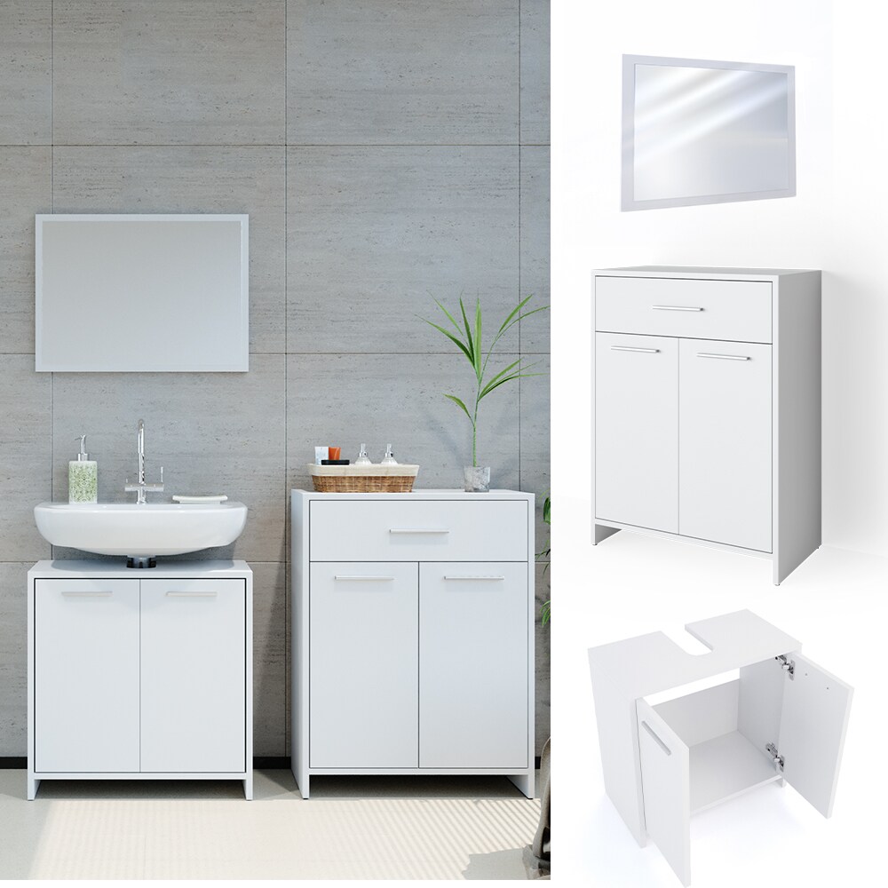 VICCO Badm&ouml;bel Set KIKO Wei&szlig; - Spiegel Unterschrank Kommode Schrank Badschrank - Bild 1