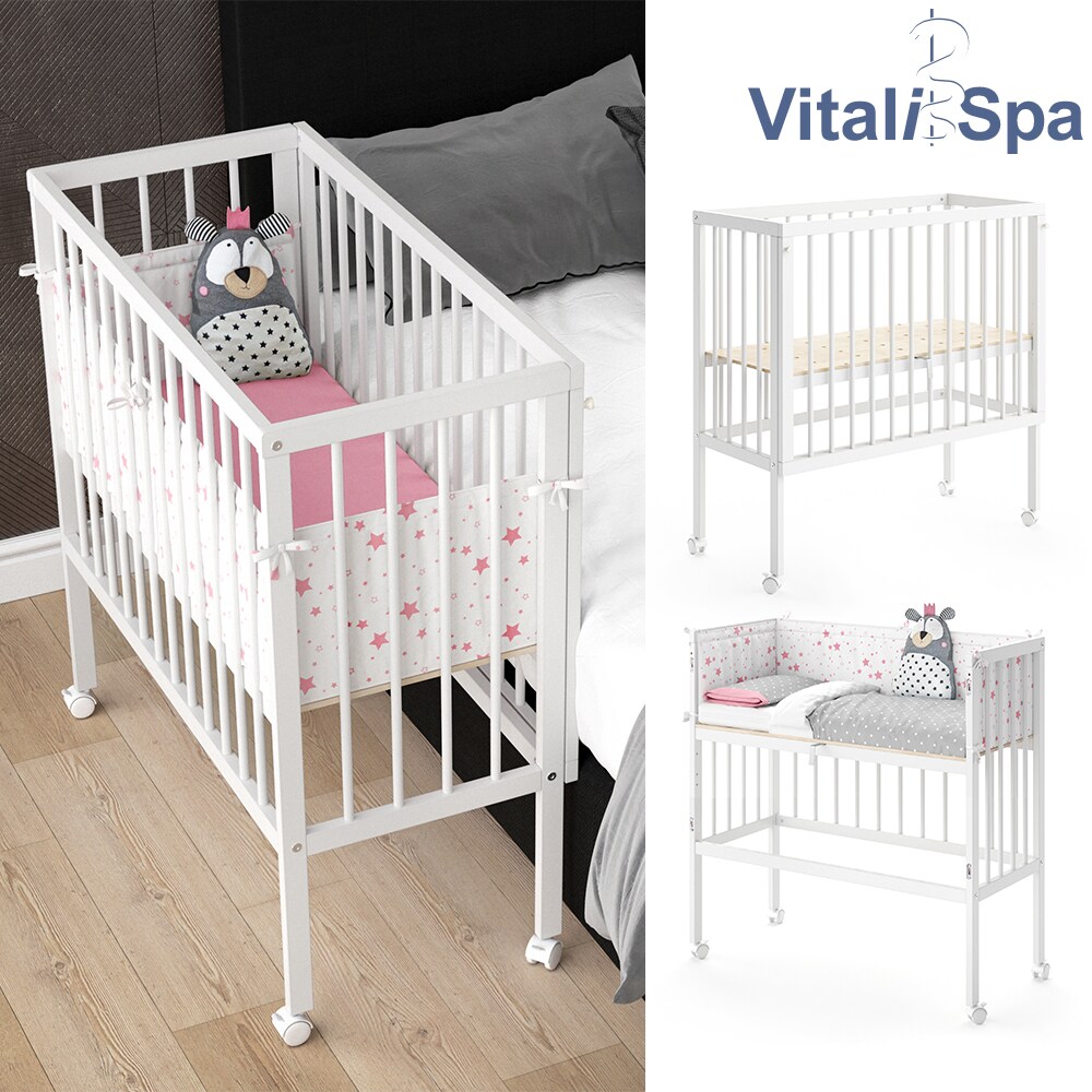 Beistellbett SOPHIE Wei&szlig; Babybett Stillbett Stubenbett Nestchen Boxspringbett 2 Seitenteile - Bild 1