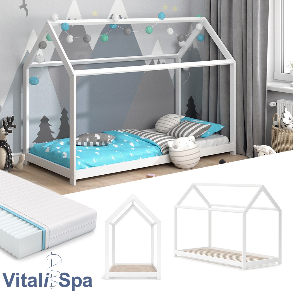 VITALISPA Hausbett WIKI 90x200 Wei&szlig; Kinderbett Kinderhaus Matratze Bett Holz - Bild 1