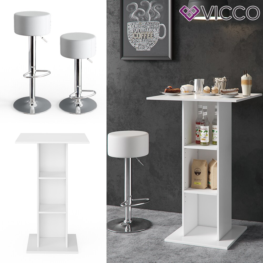 VICCO Bartisch Bar Weiß Beton Bartresen Stehtisch Tresentisch Bistrotisch Küche inkl. Barhocker