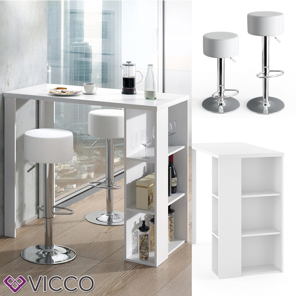 VICCO Bartisch NOEL Tresentisch Wei&szlig; Schwarz Ablagef&auml;cher 120 x 105,6 x 60 cm inkl. Barhocker - Bild 1