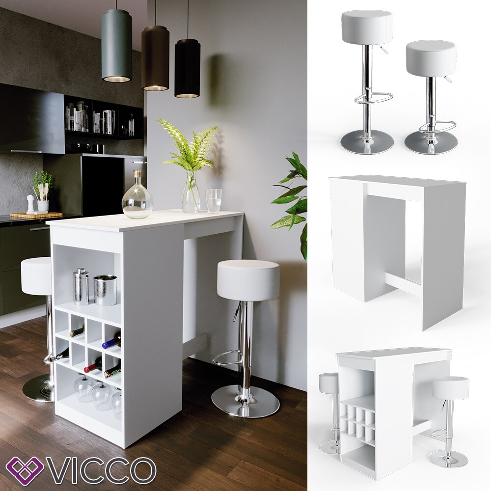 VICCO Bartisch ROSS Weiß Bartresen Stehtisch Tresentisch Bistrotisch Tisch inkl. Barhocker