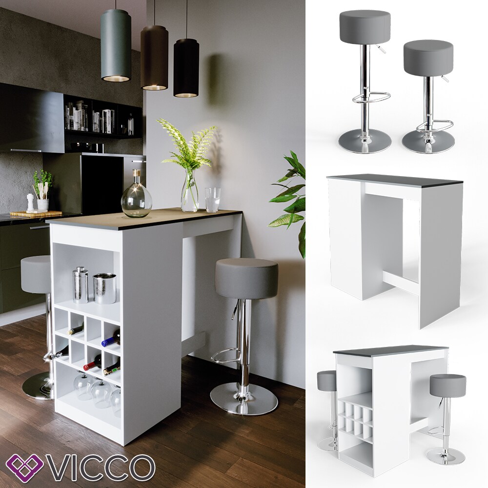 VICCO Bartisch ROSS Wei&szlig; Bartresen Stehtisch Tresentisch Bistrotisch Tisch inkl. Barhocker - Bild 1