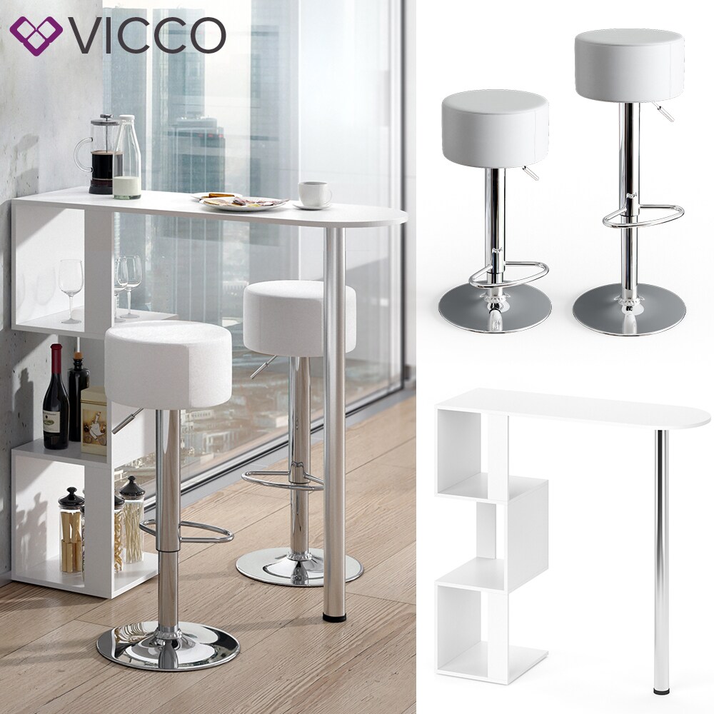 VICCO Bartisch VINCENT Weiß Bartresen Stehtisch Tresentisch Bistrotisch Bar inkl. Barhocker | 04251421943919