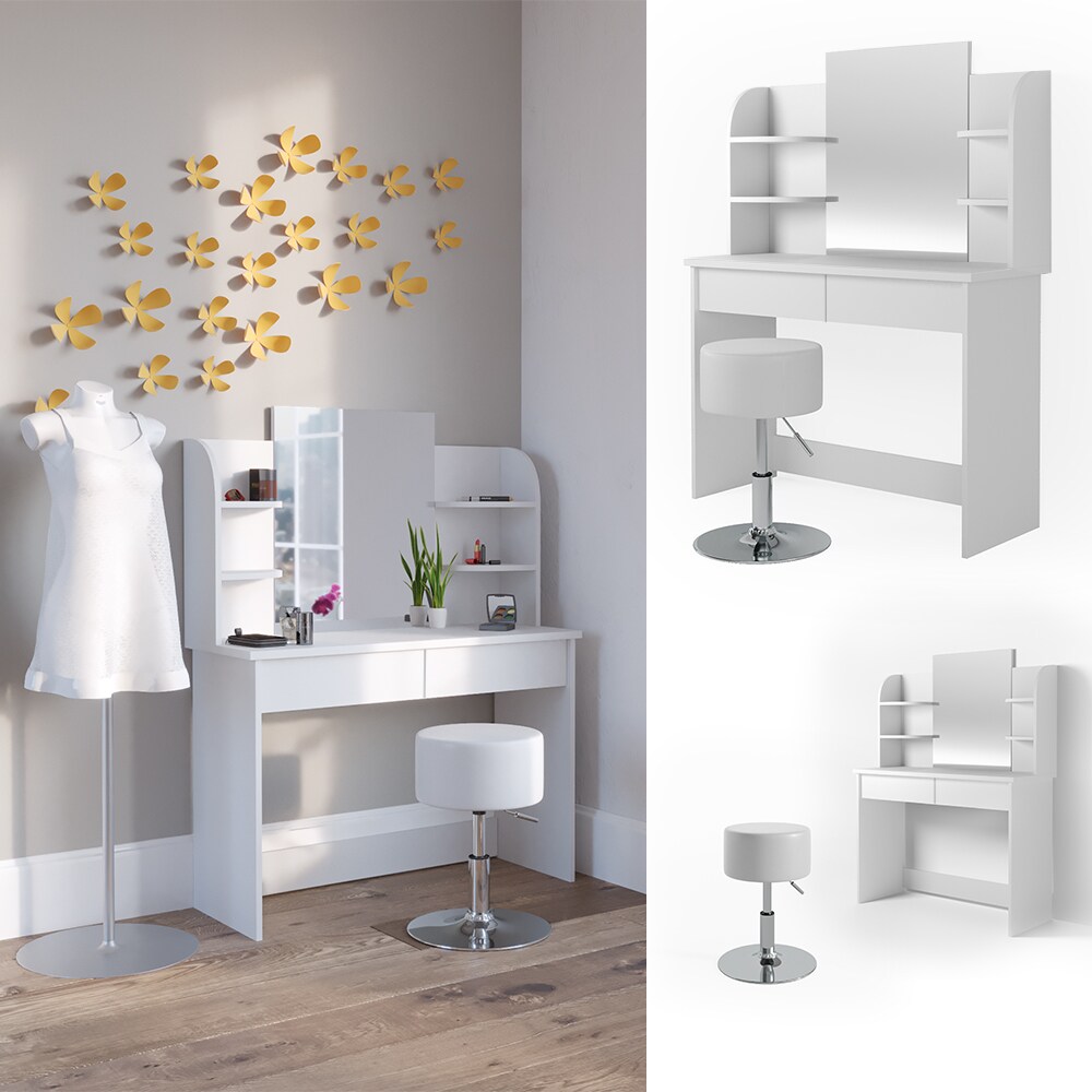 Vicco Schminktisch Charlotte Frisiertisch Frisierkommode Kosmetiktisch Wei&szlig; inkl. Designhocker - Bild 1