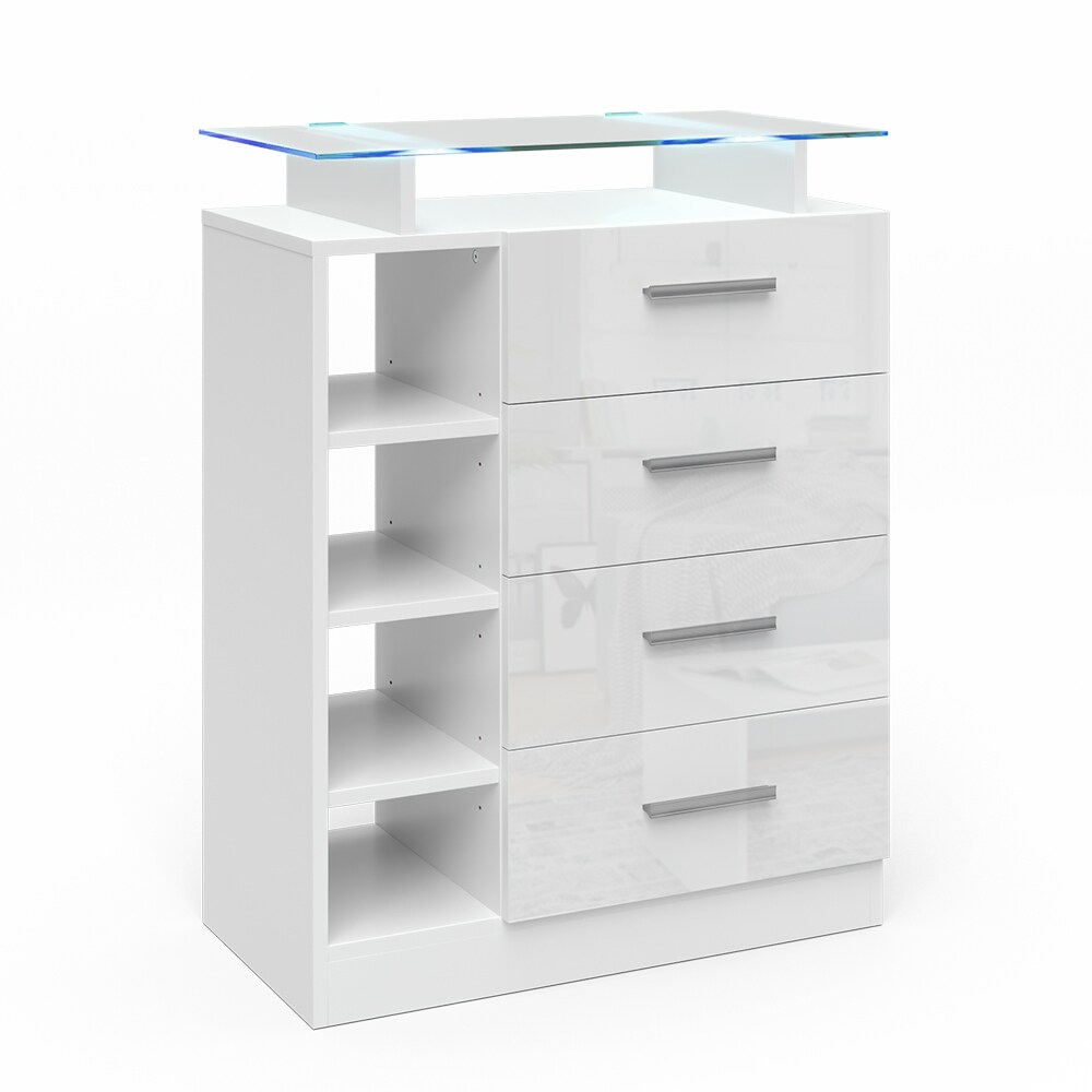 Vicco Kommode Asti 4 Schubladen Highboard LED Beleuchtung Glasablage Anrichte - Bild 1