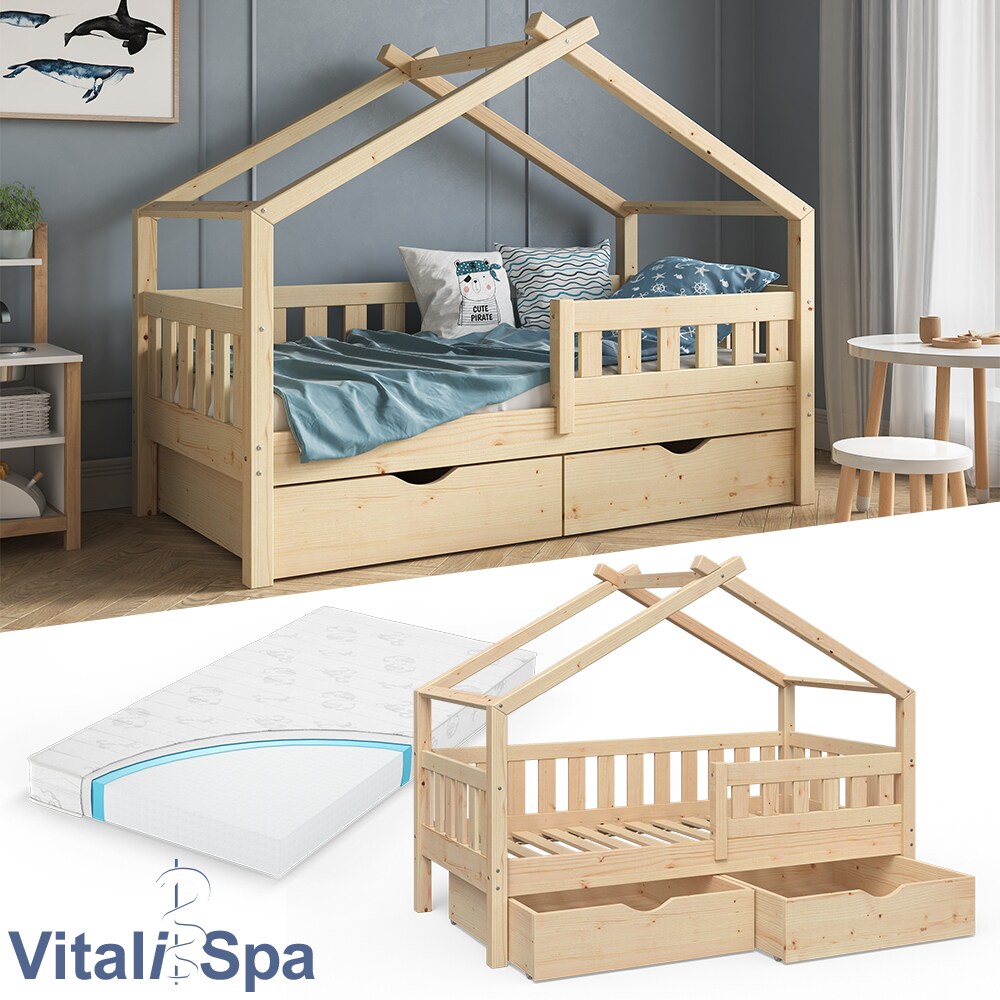 VitaliSpa Design Kinderbett 140x70 Babybett Jugendbett mit Schublade Lattenrost Matratze