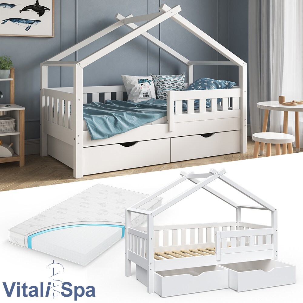 VitaliSpa Design Kinderbett 160×80 Babybett Jugendbett 2 Schubladen Lattenrost Matratze | 04251421944251