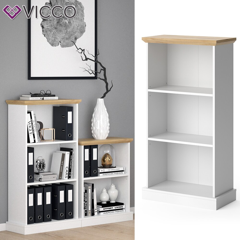 Vicco B&uuml;cherregal Cambridge wei&szlig; 3 F&auml;cher Standregal B&uuml;roregal Holzregal Regal - Bild 1