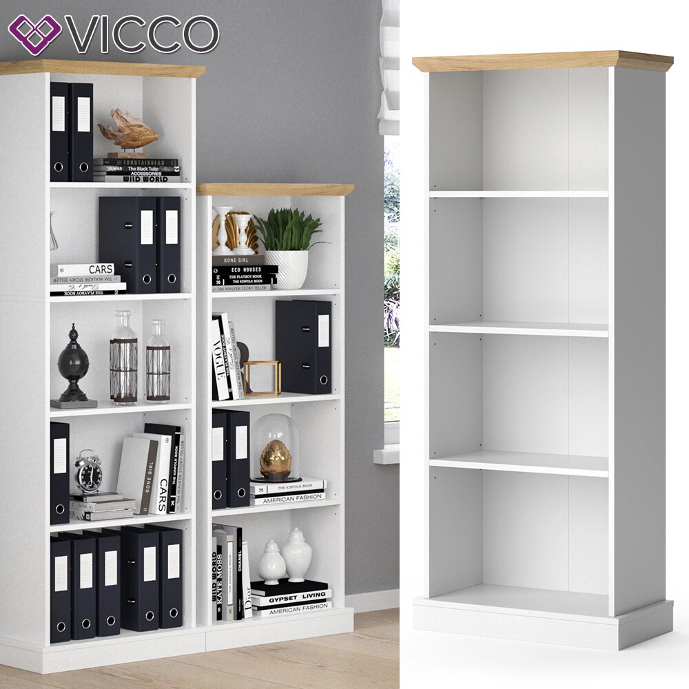 Vicco B&uuml;cherregal Cambridge wei&szlig; 4 F&auml;cher Standregal B&uuml;roregal Holzregal Regal - Bild 1