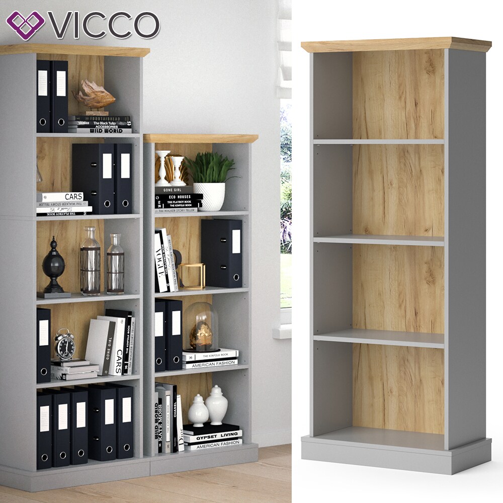 Vicco B&uuml;cherregal Cambridge grau 4 F&auml;cher Standregal B&uuml;roregal Holzregal Regal - Bild 1