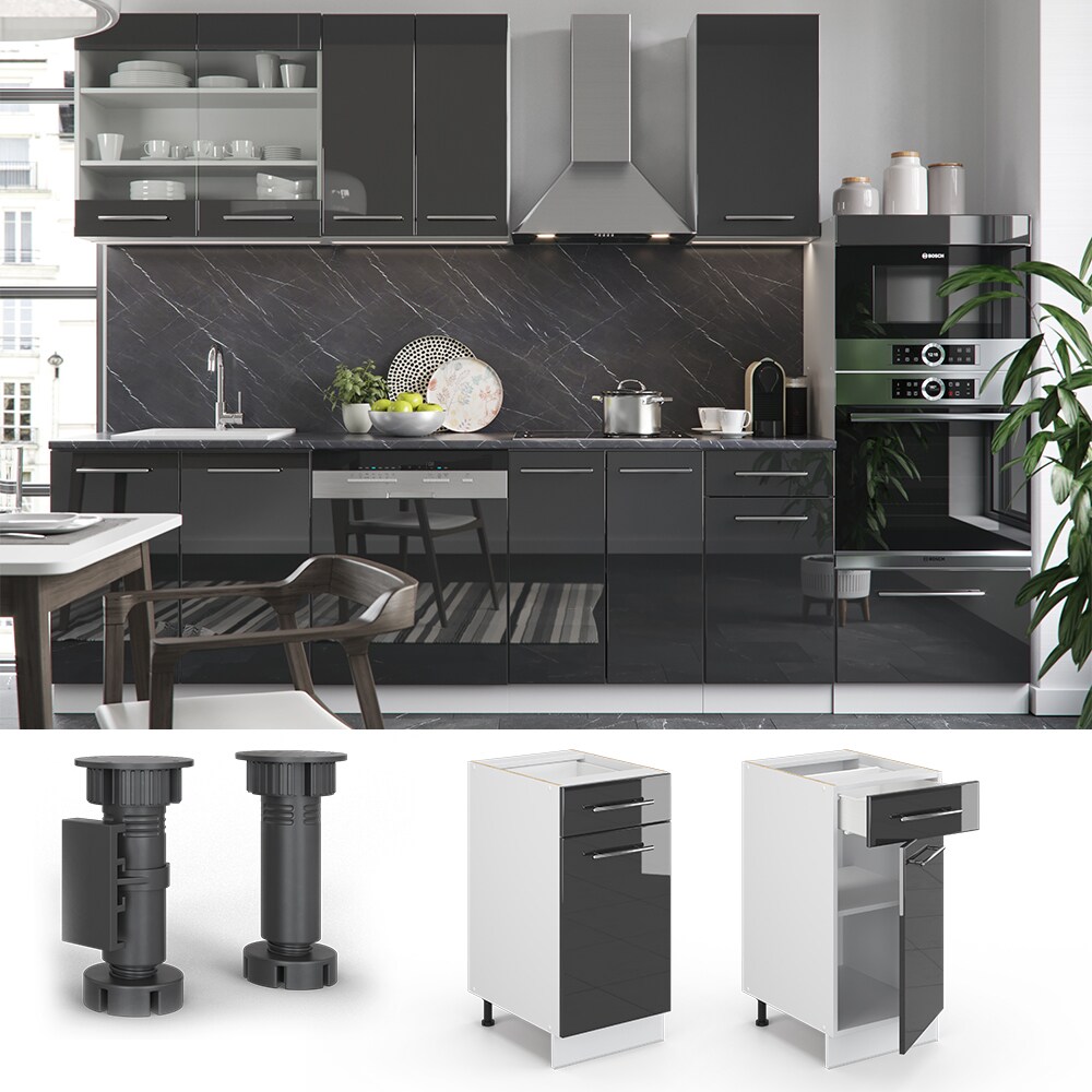 VICCO Schubunterschrank 40 cm Anthrazit Küchenzeile Unterschrank Fame