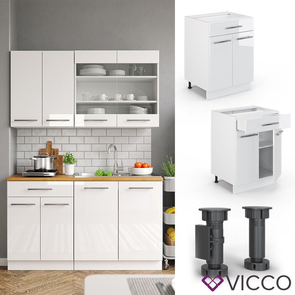 VICCO Schubunterschrank 60 cm Weiß Küchenzeile Unterschrank R-Line