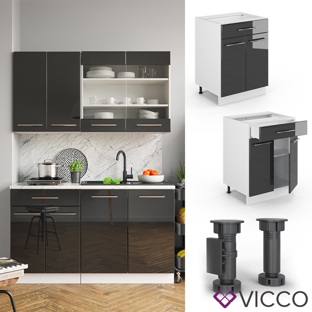 VICCO Schubunterschrank 60 cm Anthrazit Küchenzeile Unterschrank Fame