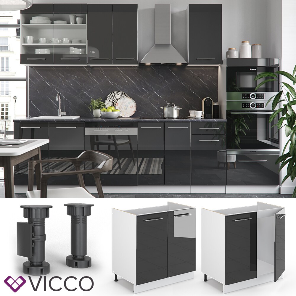 VICCO Spülenunterschrank 80 cm Anthrazit Küchenzeile Unterschrank Fame