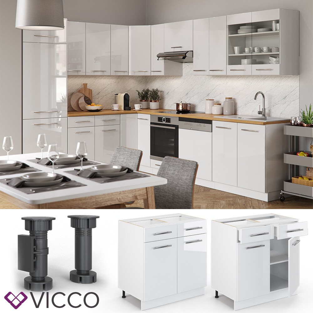 VICCO Schubunterschrank 80 cm Weiß Küchenzeile Unterschrank Fame