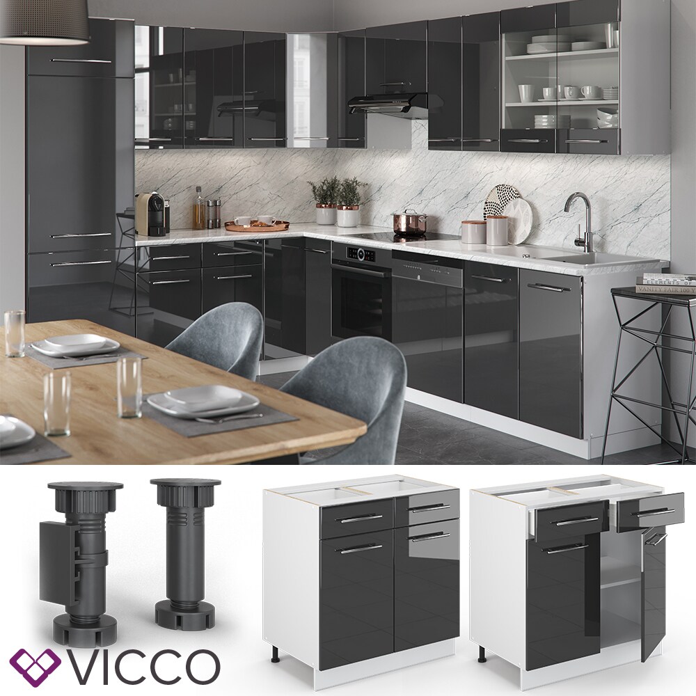 VICCO Schubunterschrank 80 cm Anthrazit Küchenzeile Unterschrank Fame