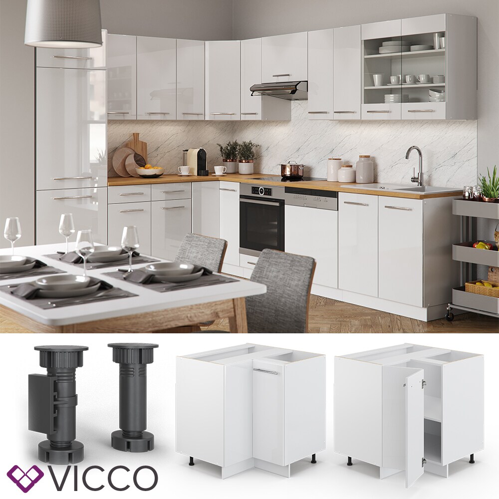 VICCO Eckunterschrank 87 cm Weiß Küchenzeile Unterschrank Fame