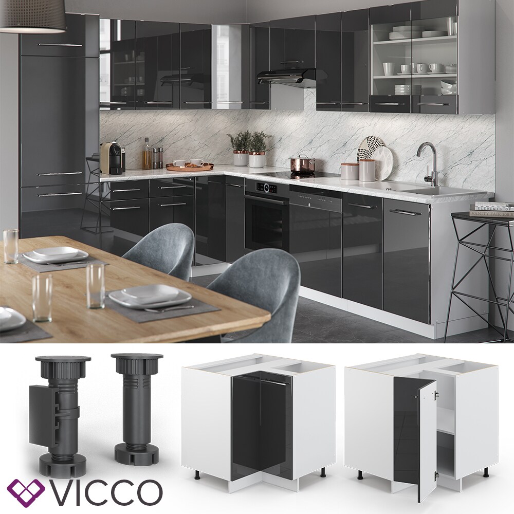 VICCO Eckunterschrank 87 cm Anthrazit K&uuml;chenzeile Unterschrank Fame - Bild 1