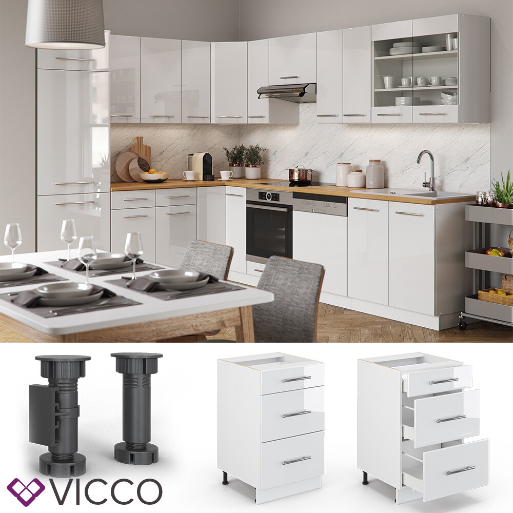 VICCO Schubunterschrank 50 cm Weiß Küchenzeile Unterschrank Fame
