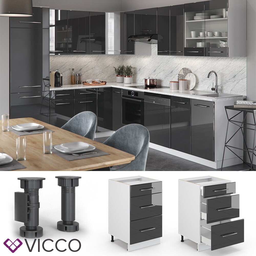 VICCO Schubunterschrank 50 cm Anthrazit K&uuml;chenzeile Unterschrank Fame - Bild 1