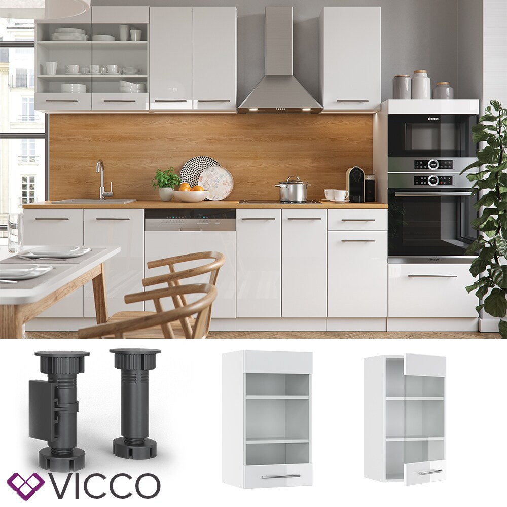 VICCO Hängeglasschrank 40 cm Weiß Küchenzeile Unterschrank Fame