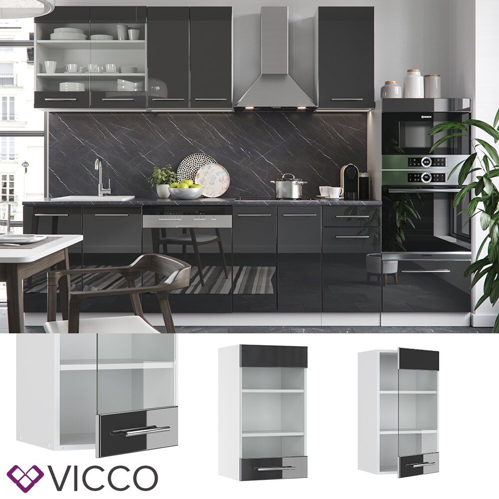 VICCO Hängeglasschrank 40 cm Anthrazit Küchenzeile Unterschrank Fame