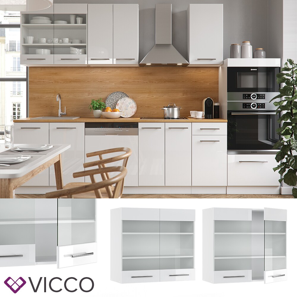 VICCO Hängeglasschrank 80 cm Weiß Küchenzeile Unterschrank Fame