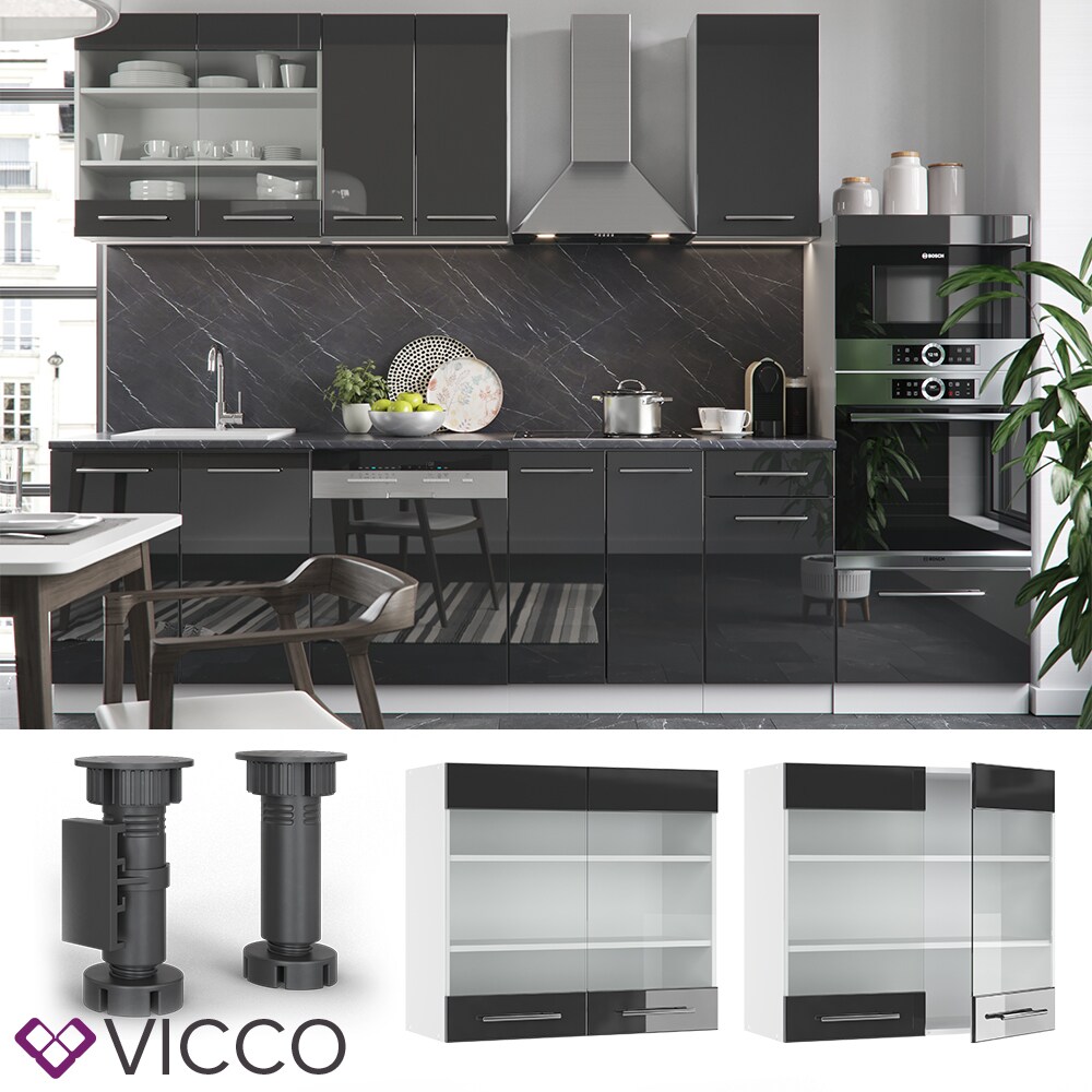 VICCO Hängeglasschrank 80 cm Anthrazit Küchenzeile Unterschrank Fame