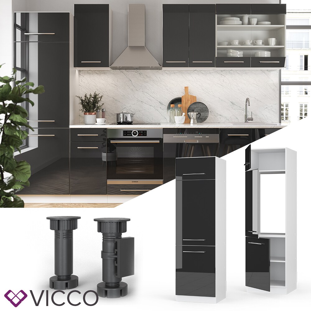 VICCO Kühlumbauschrank 60 cm Anthrazit Küchenzeile Unterschrank Fame