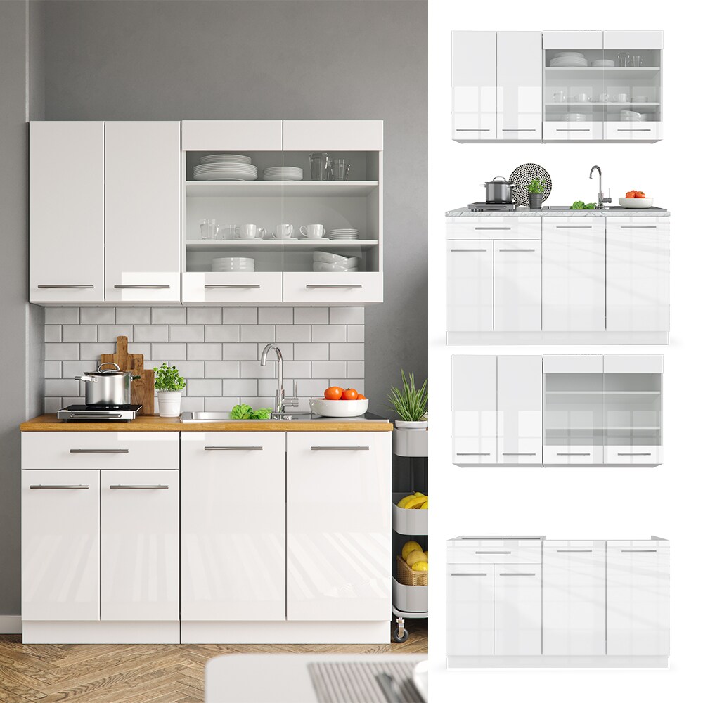 Vicco Küchenzeile Single Einbauküche 140 cm Küchen Hochglanz Fame-Line