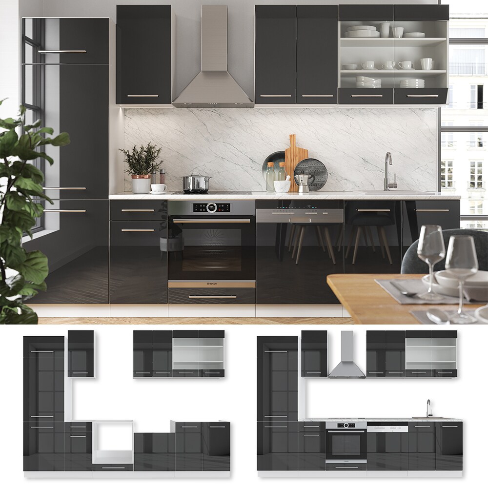 Vicco K&uuml;che Fame-Line 240 cm K&uuml;chenzeile K&uuml;chenblock Einbau Hochglanz - Bild 1