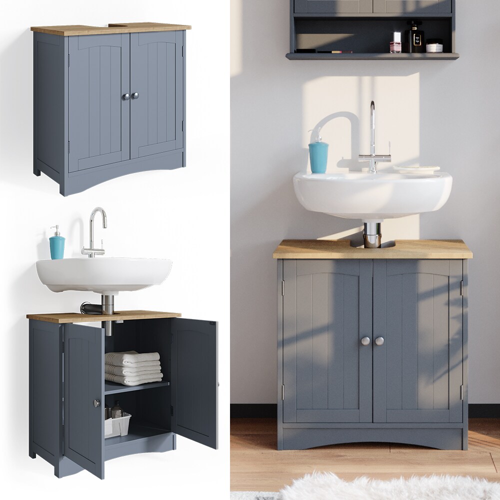 Vicco Wachtischunterschrank Bianco Grau Badschrank Waschbeckenunterschrank Badmöbel Badezimmerschrank im Landhausstil